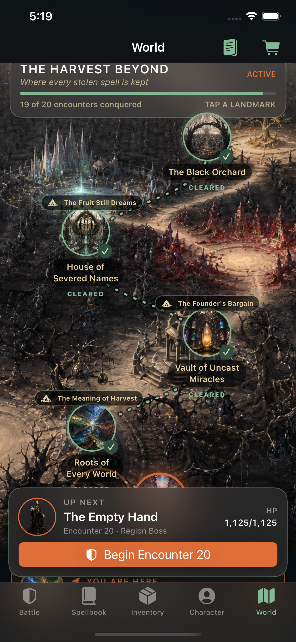 The Harvest Beyond final campaign region, showing a branching path toward The Empty Hand